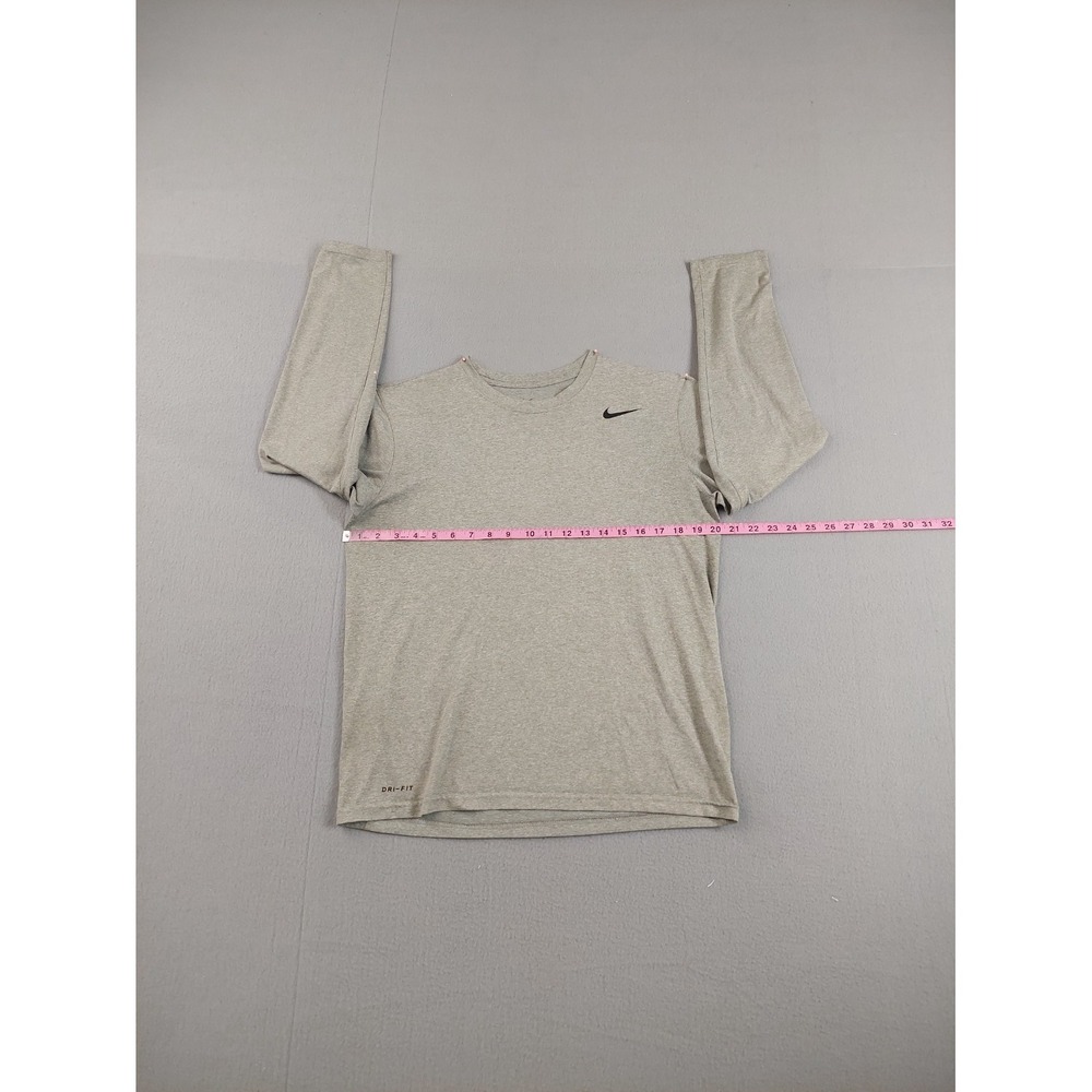 Nike Men Athletic Shirt M Gray Dri Fit 100% Polyester Logo Long Sleeve Crew Neck - Picture 8 of 16